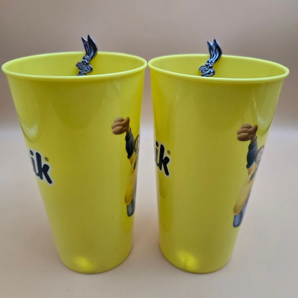 Vintage Nestle Nesquik Yellow Plastic Cups & Bunny Mixing Spoons Set of 2